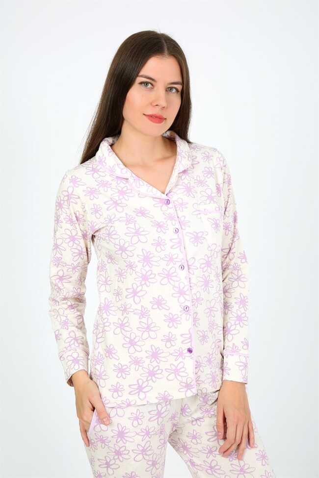 Moda Çizgi Kadın Penye Uzun Kol Pijama Takım 2776 - 3