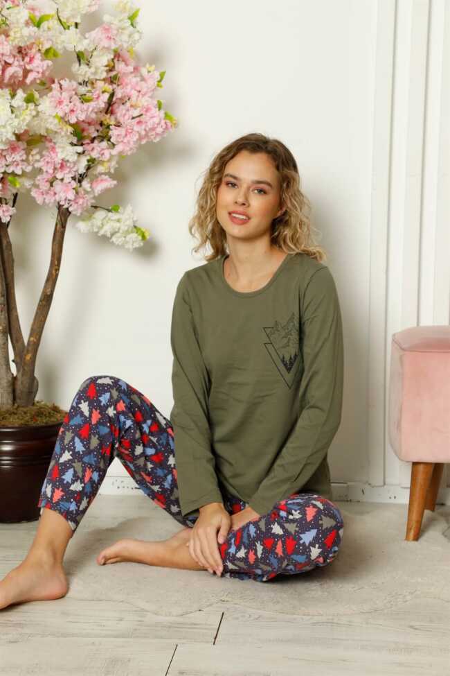 Moda Çizgi Kadın Penye Uzun Kol Pijama Takım 4101 - 2