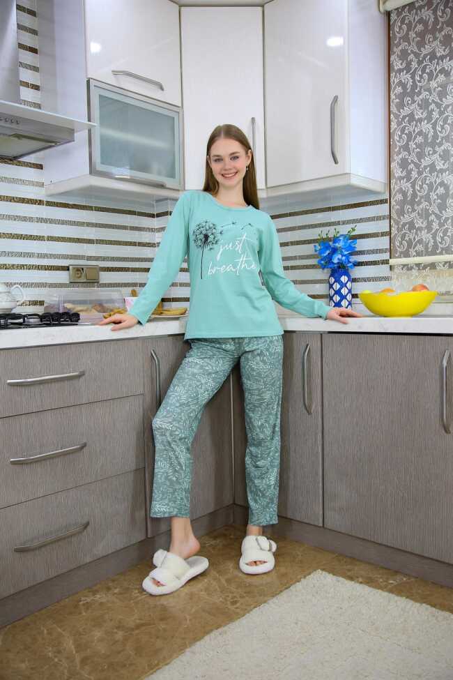 Moda Çizgi Kadın Penye Uzun Kol Pijama Takım 4119 - 1