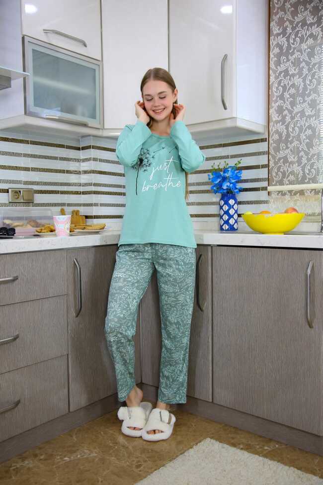 Moda Çizgi Kadın Penye Uzun Kol Pijama Takım 4119 - 2