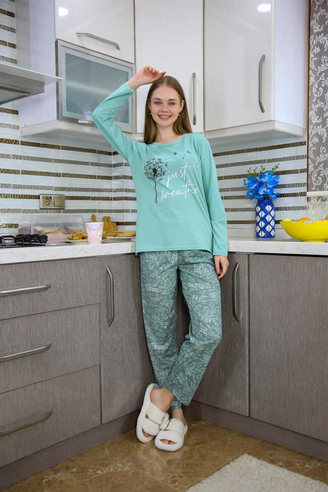 Moda Çizgi Kadın Penye Uzun Kol Pijama Takım 4119 - 4