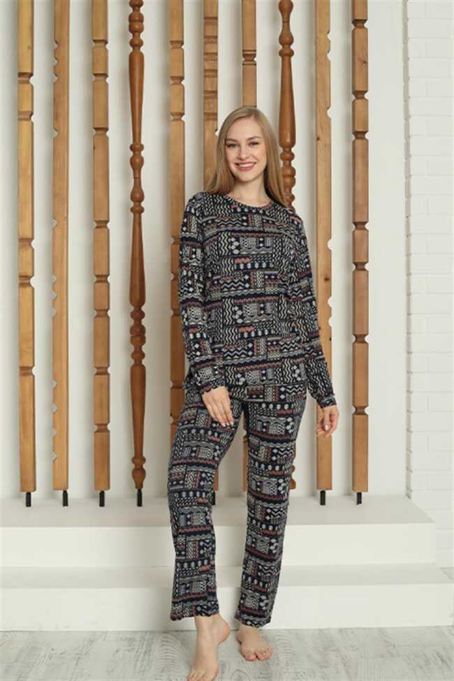 Moda Çizgi Kadın Penye Uzun Kol Pijama Takım 4144 - 1