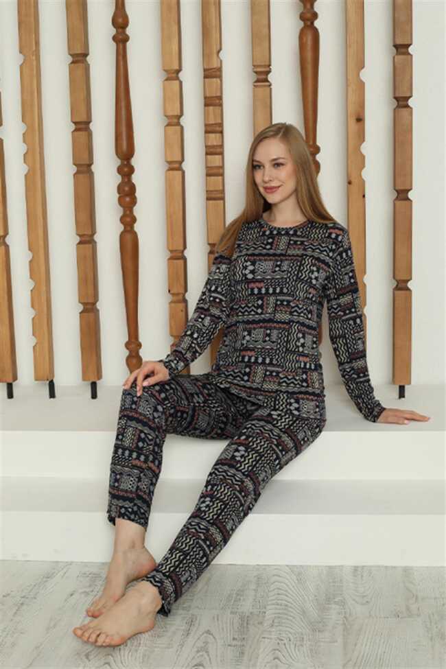 Moda Çizgi Kadın Penye Uzun Kol Pijama Takım 4144 - 4