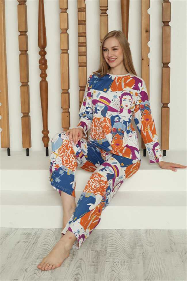 Moda Çizgi Kadın Penye Uzun Kol Pijama Takım 4145 - 4