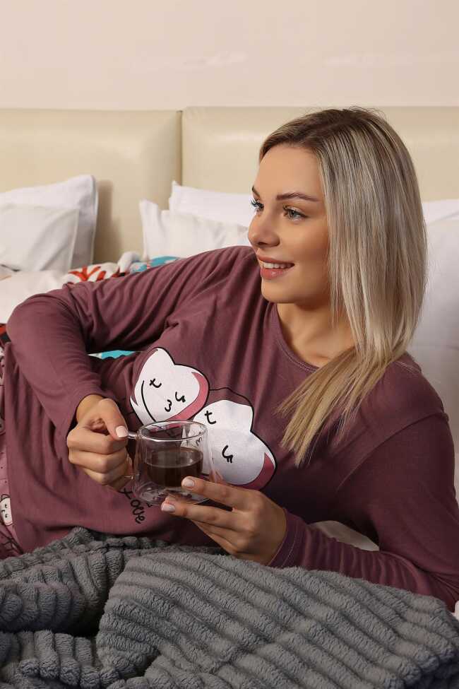 Moda Çizgi Kadın Penye Uzun Kol Pijama Takım 4187 - 1