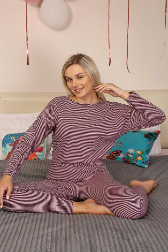 Moda Çizgi Kadın Uzun Kol Penye Pijama Takım 4172 - 3