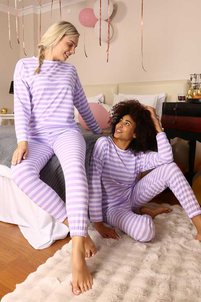 Moda Çizgi Kadın Uzun Kol Penye Pijama Takım 4175 - 1