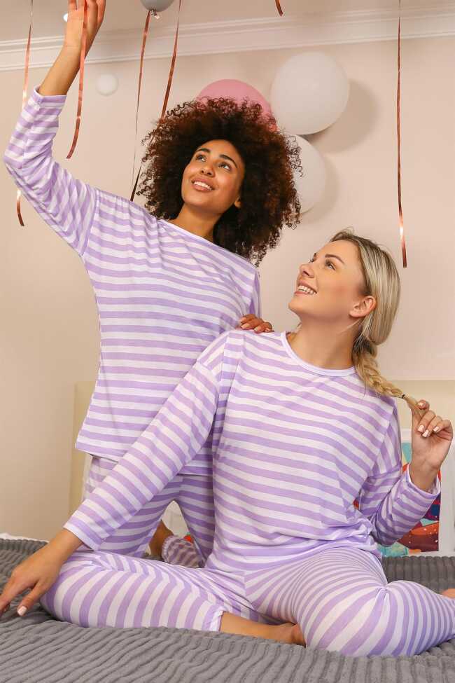 Moda Çizgi Kadın Uzun Kol Penye Pijama Takım 4175 - 3