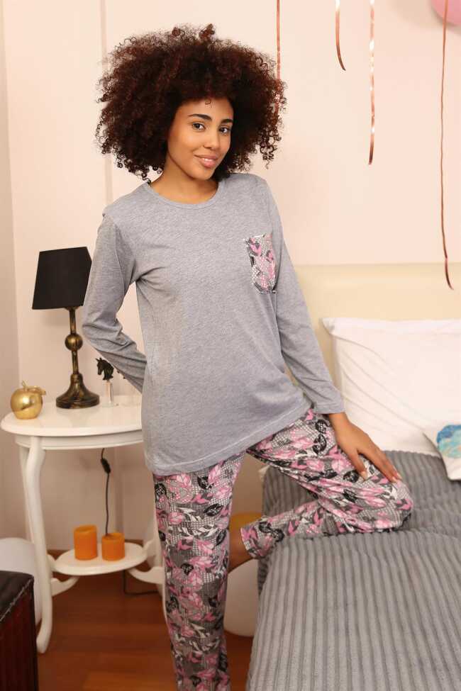 Moda Çizgi Kadın Uzun Kol Penye Pijama Takım 4195 - 5