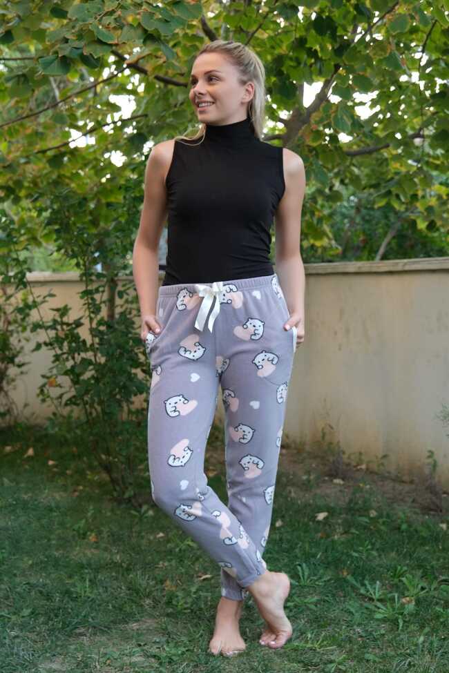 Moda Çizgi Kadın Welsoft Polar Tek Alt Pijama 210053 - 1