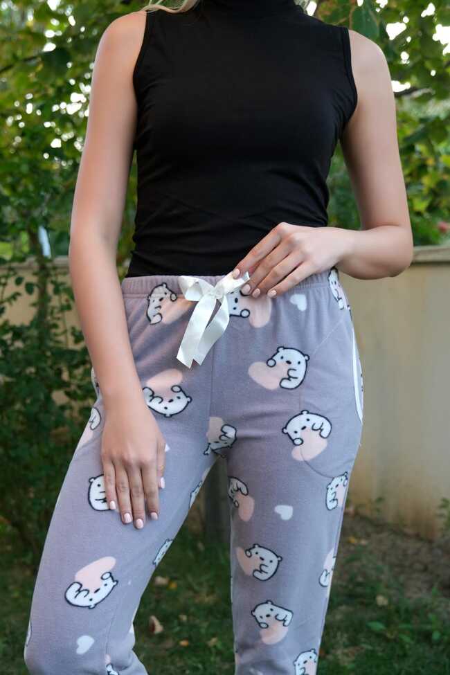 Moda Çizgi Kadın Welsoft Polar Tek Alt Pijama 210053 - 4