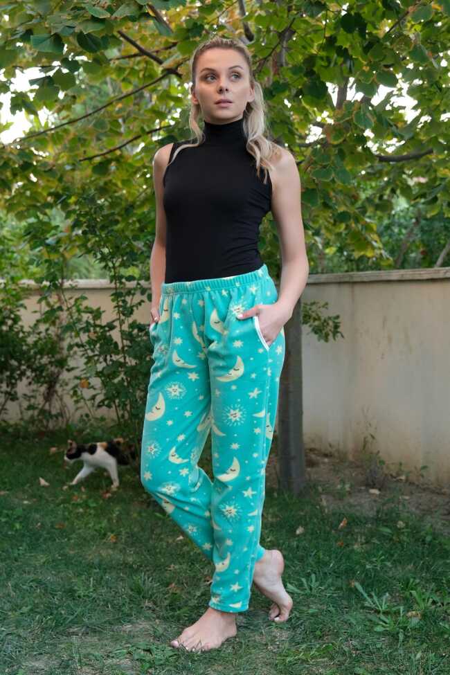 Moda Çizgi Kadın Welsoft Polar Tek Alt Pijama 210057 - 2