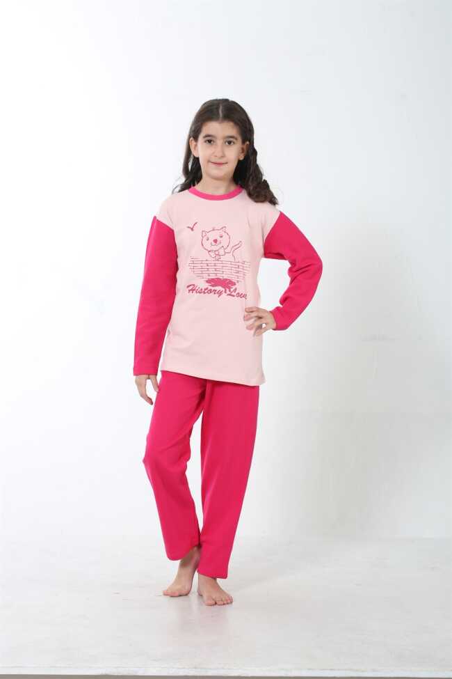 Moda Çizgi Kız Çocuk Penye Pijama Takım 4503 - 4