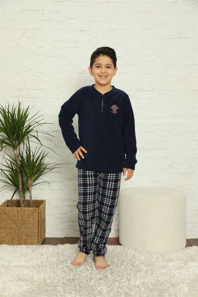 Moda Çizgi Polar Erkek Çocuk Pijama Takımı 4574 - 2