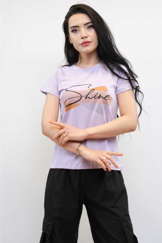 Moda Çizgi Shine Baskılı Tshirt Lila - 1