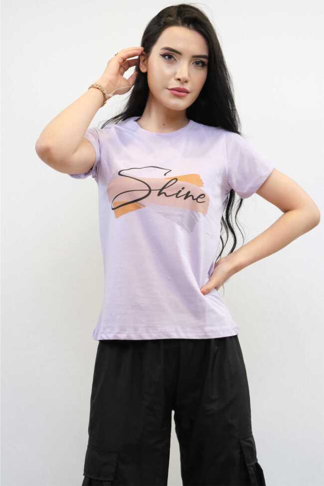 Moda Çizgi Shine Baskılı Tshirt Lila - 2