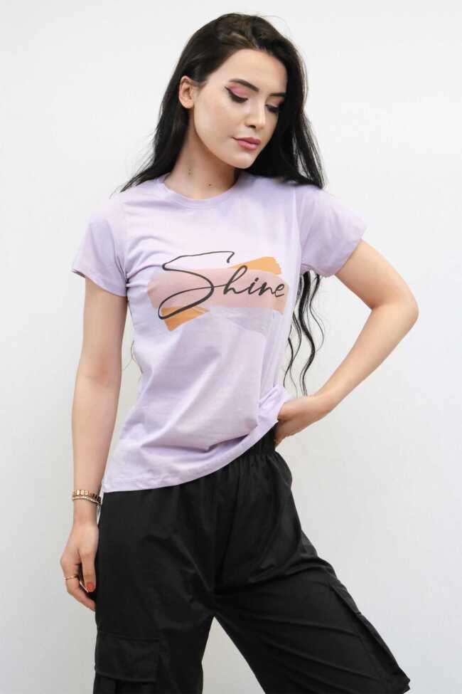 Moda Çizgi Shine Baskılı Tshirt Lila - 3