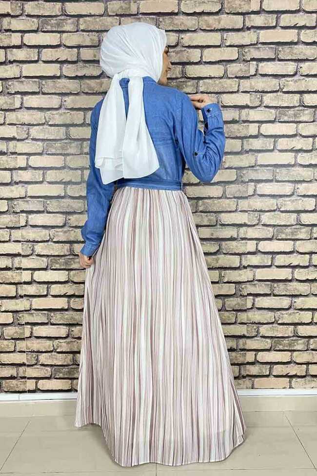 Moda Çizgi Tesettür Elbise - 4