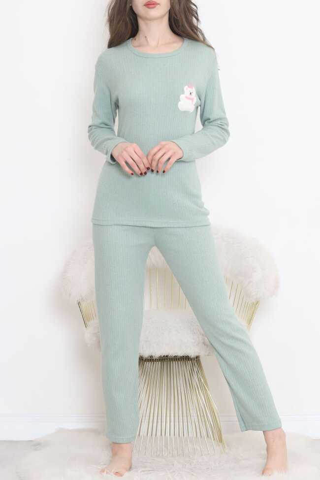 Nakışlı Fitilli Pijama Takımı Mintbeyaz - 3