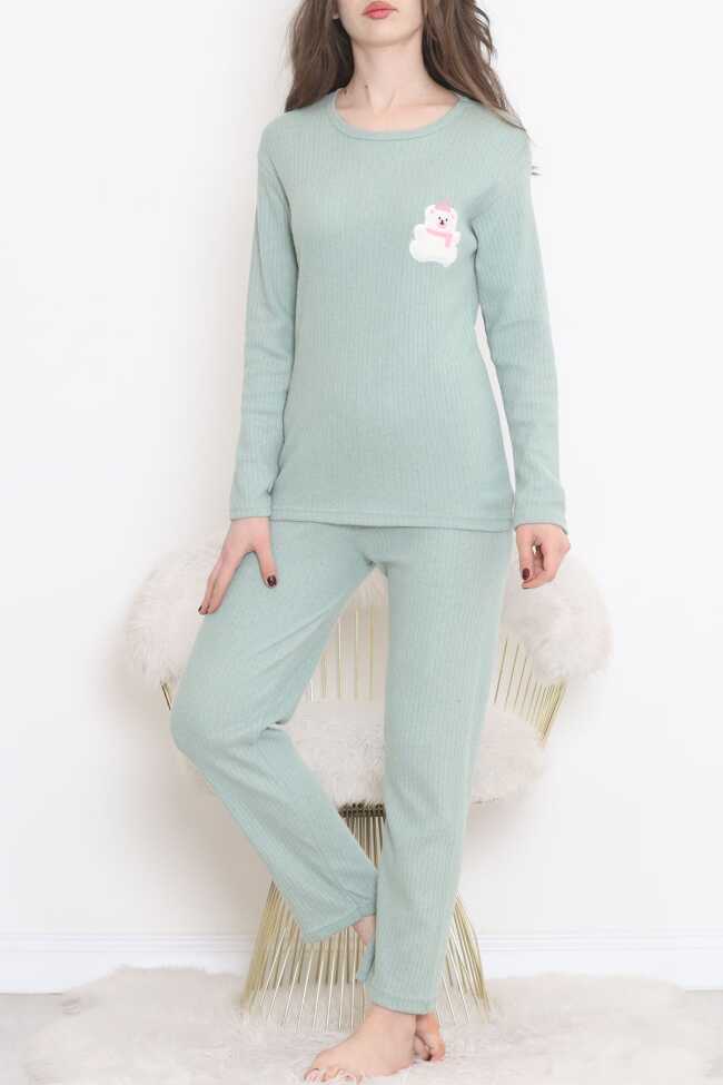 Nakışlı Fitilli Pijama Takımı Mintbeyaz - 4