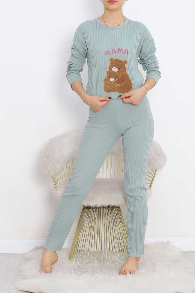 Nakışlı Pijama Takımı Mintkahve - 1