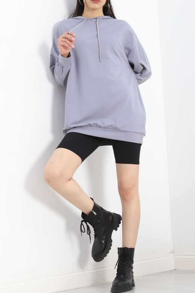 Oversize Kapşonlu Sweat Füme - 6