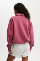 Oversize Yarım Farmuarlı Yakalı Basic SweatShirt - Gül Kurusu - 1