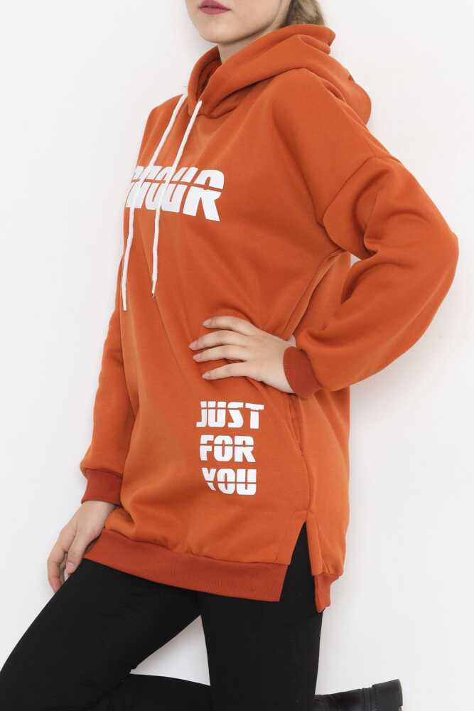 Oversize Yırtmaçlı Sweat Kiremit - 5