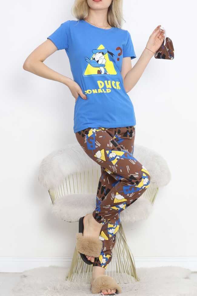 Paça Lastikli Pijama Takımı Mavi - 5