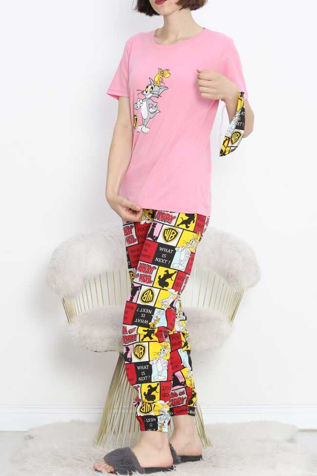 Paça Lastikli Pijama Takımı Pembe - 3