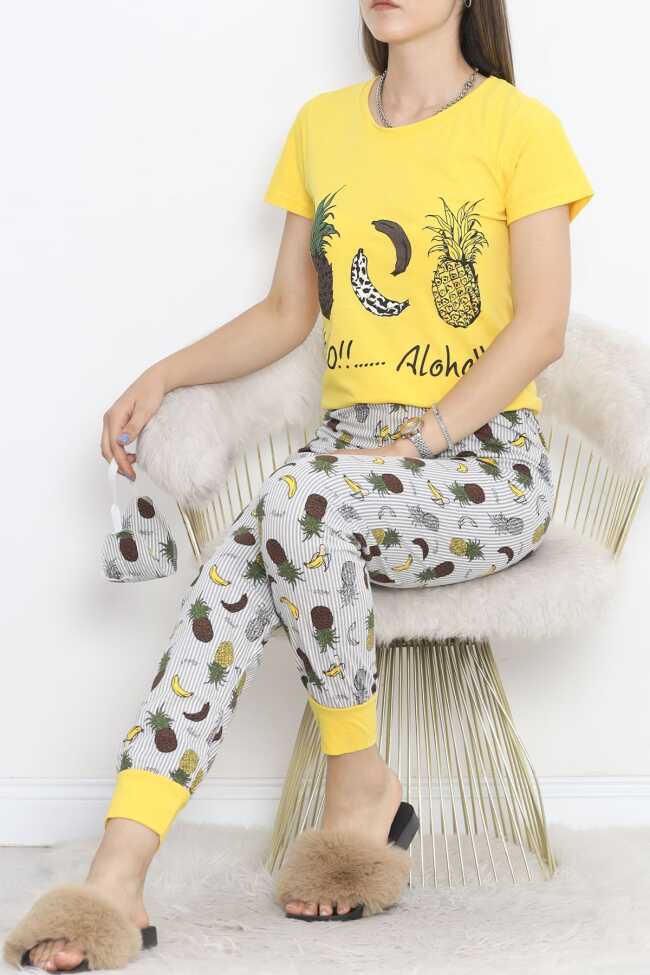 Paça Lastikli Pijama Takımı Sarıkahve - 4