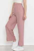 Paça Yırtmaçlı Keten Pantolon Pembe - 3