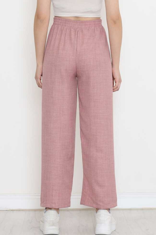 Paça Yırtmaçlı Keten Pantolon Pembe - 6