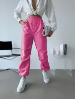 Paraşüt Kumaş Beli Lastikli Pantalon-Pembe - 1