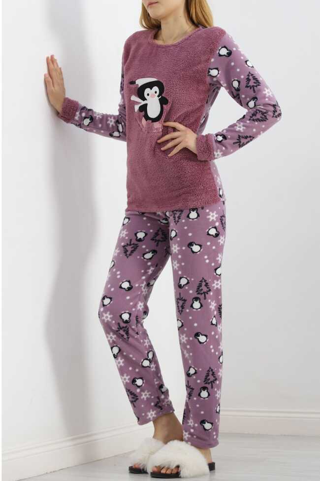 Peluş Polar Pijama Takımı Lila - 1