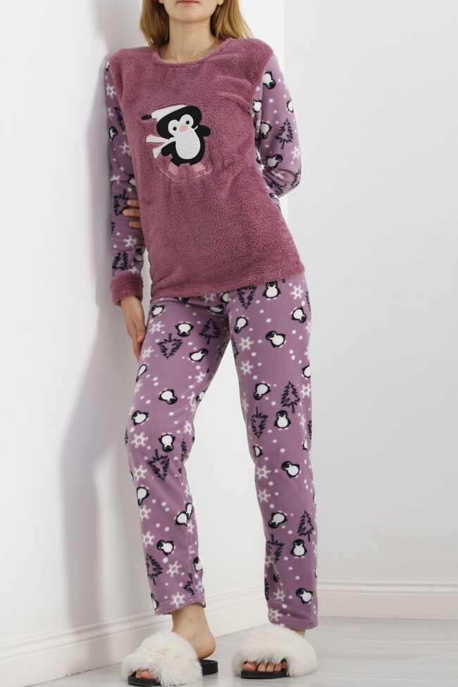 Peluş Polar Pijama Takımı Lila - 3