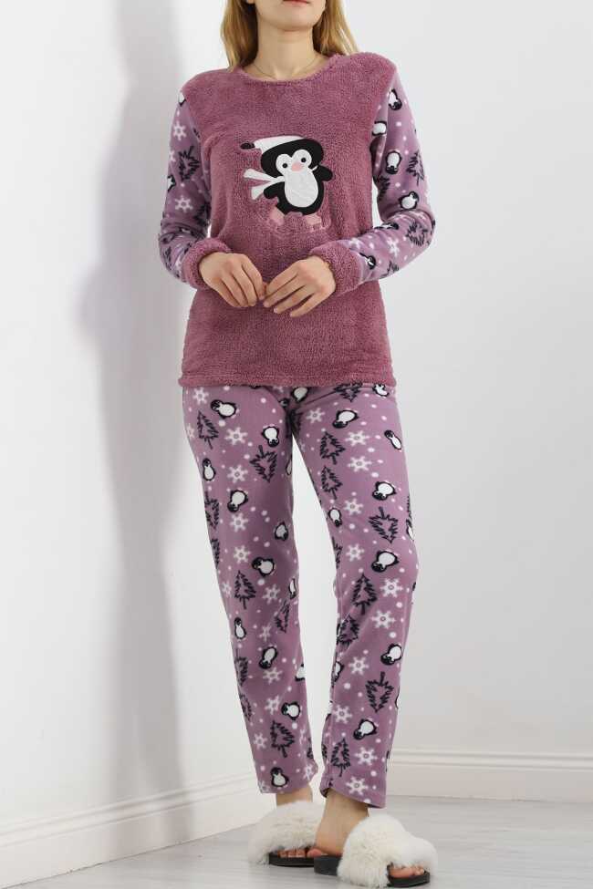 Peluş Polar Pijama Takımı Lila - 4