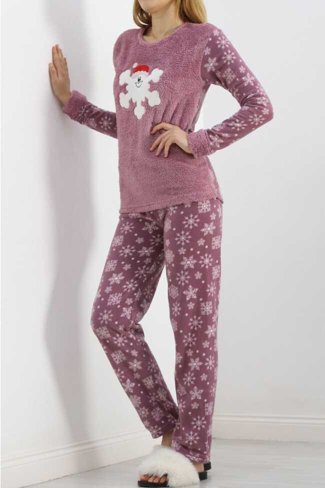 Peluş Polar Pijama Takımı Lilabeyaz - 2