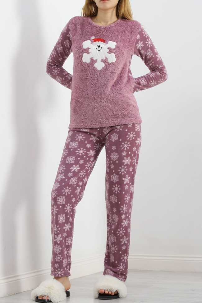 Peluş Polar Pijama Takımı Lilabeyaz - 6