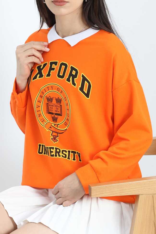 Polo Yaka Baskılı Sweat Oranj - 5