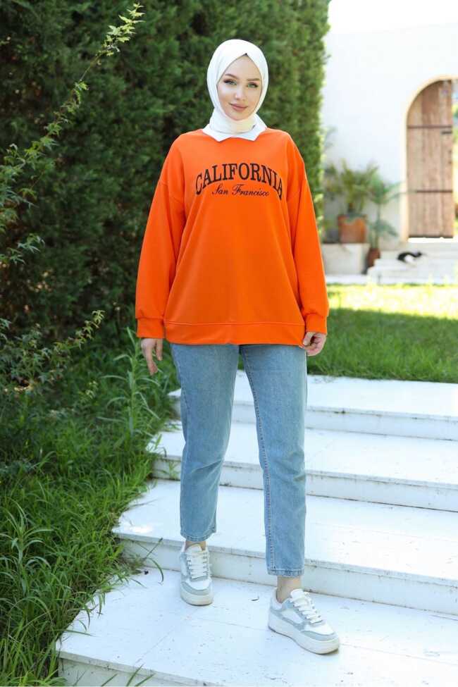 Polo Yaka Baskılı Sweat Oranj - 6