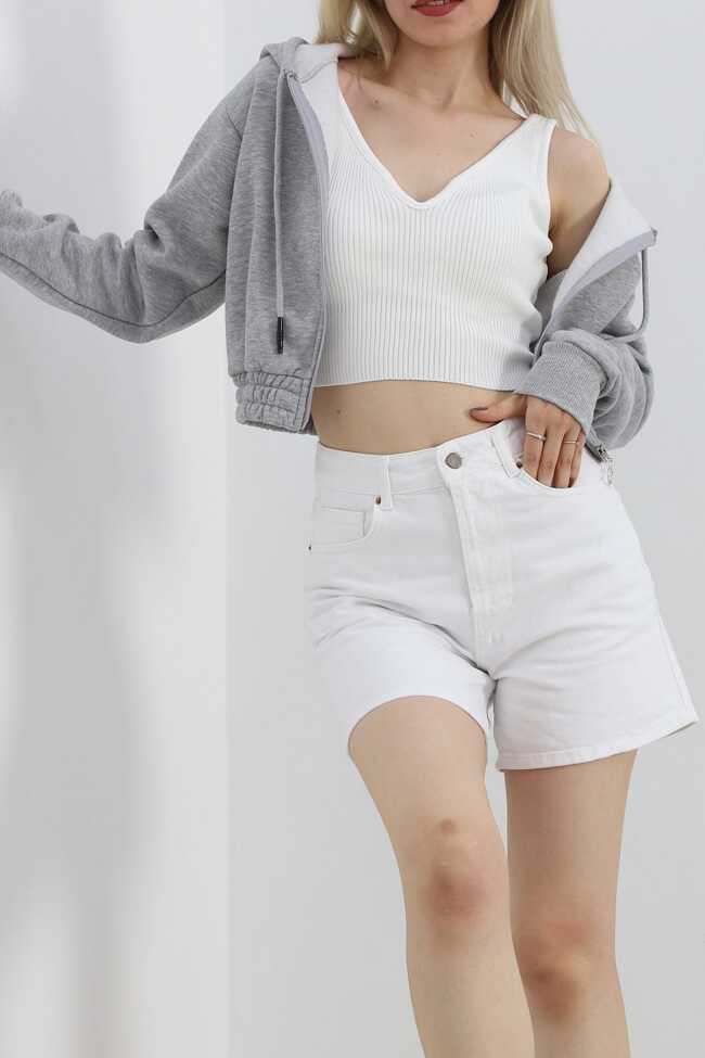 Şardonlu Crop Sweat Gri - 1