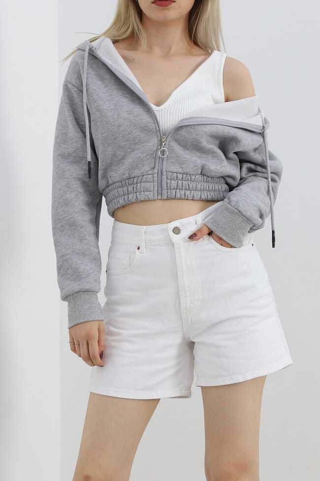 Şardonlu Crop Sweat Gri - 3