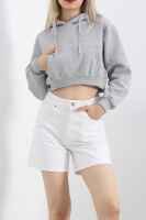 Şardonlu Owersize Crop Sweat Gri - 1