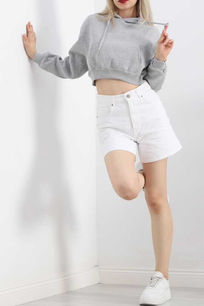 Şardonlu Owersize Crop Sweat Gri - 2