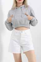 Şardonlu Owersize Crop Sweat Gri - 4