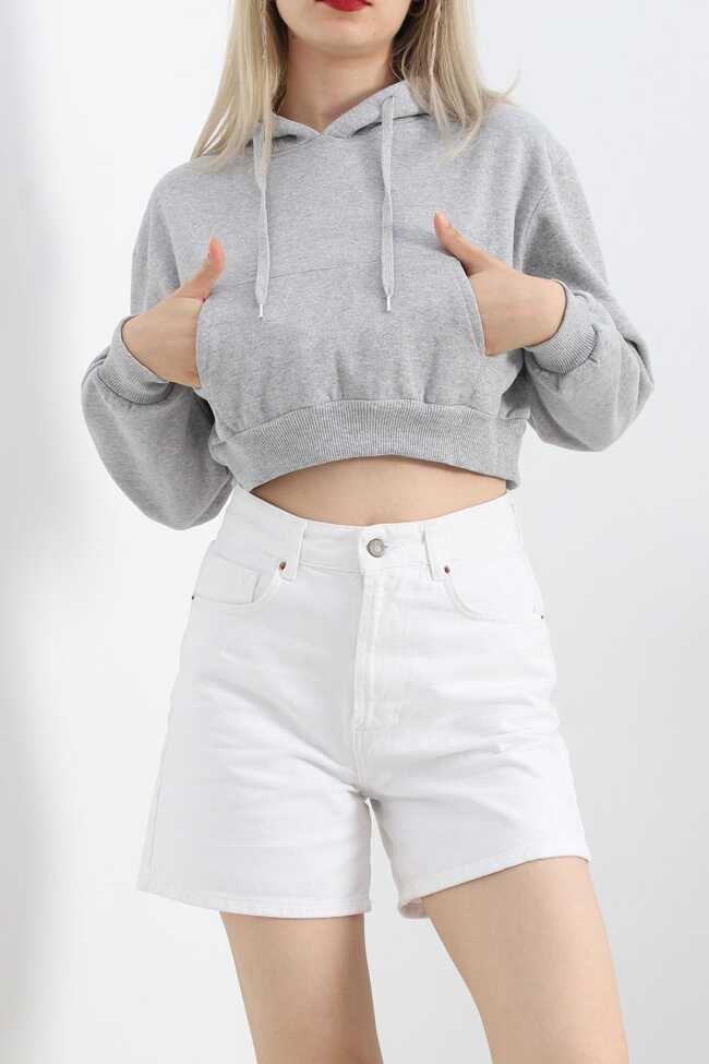 Şardonlu Owersize Crop Sweat Gri - 4