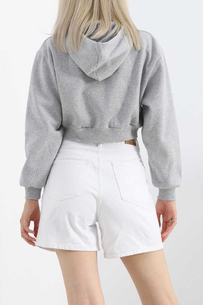 Şardonlu Owersize Crop Sweat Gri - 7