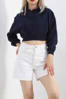 Şardonlu Owersize Crop Sweat Lacivert - 1