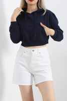 Şardonlu Owersize Crop Sweat Lacivert - 3